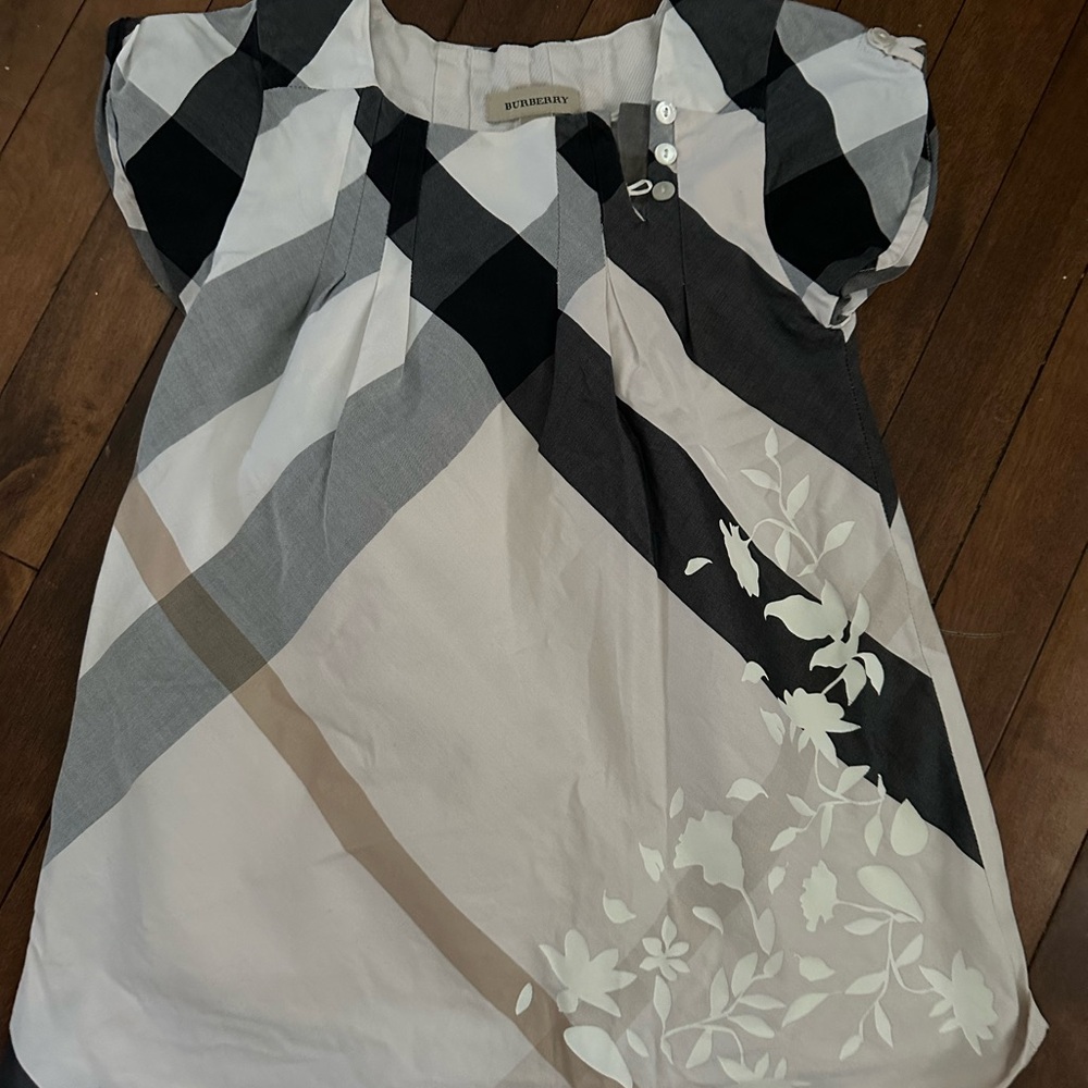 Burberry Kids Plaid Blouse - Black, White, and Gray